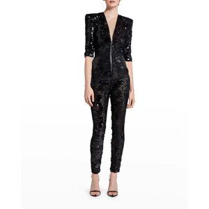 ZHIVAGO Varenna Sequined Mesh Jumpsuit- Size 2- Color Black